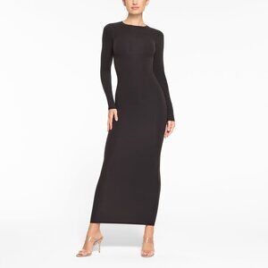 Skims Crew Neck Long Sleeve Dress, Black